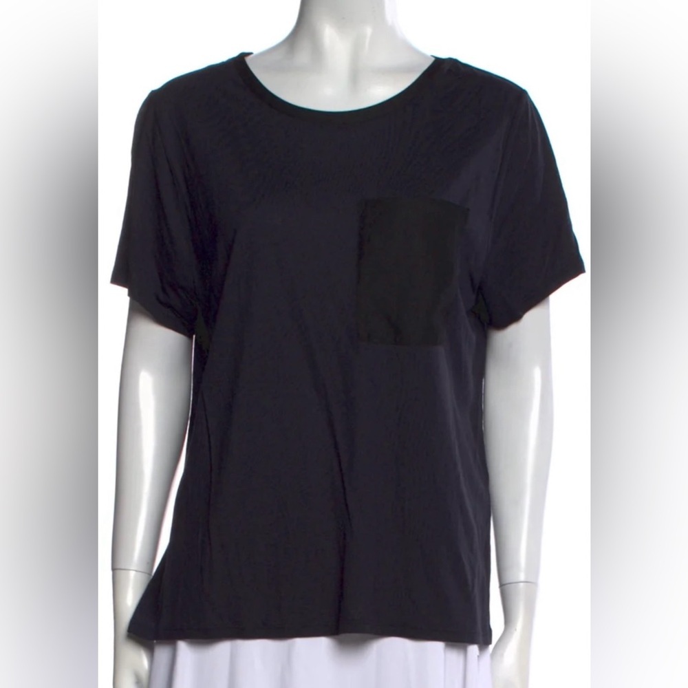 MAJE T-shirt L Black 100% Cupro Top Blouse Pocket Luxury
